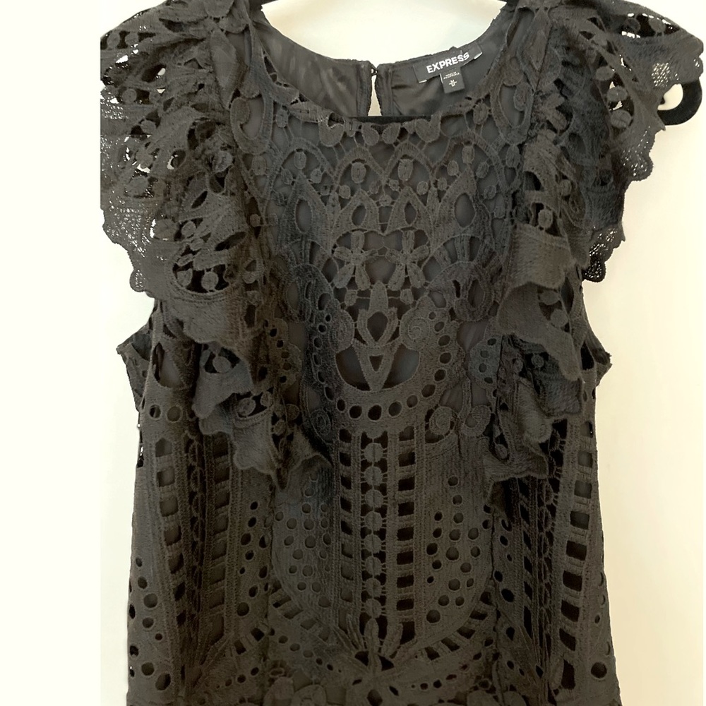Black baroque lace ruffle top from Express MEDIUM